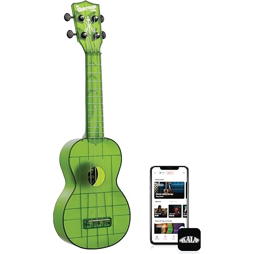 Kala Ukulele Jade Green Glass 4 String Soprano Ukulele from the Waterman Sea Glass Collection, Classroom Instruments for Kids Ages 3-5 and Adults