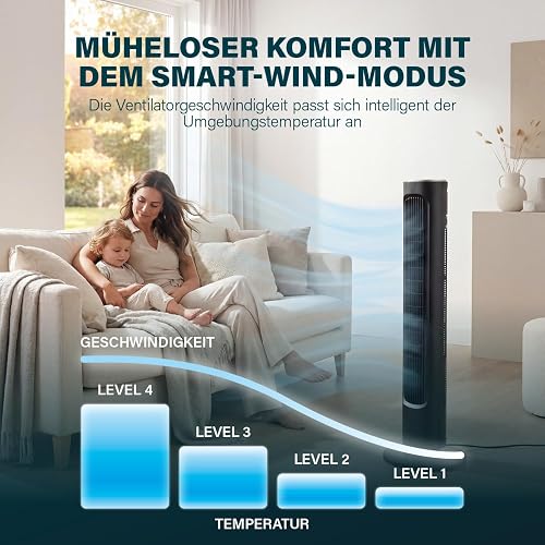 Princess Standventilator – Elegantes Design – 50 W – Leistungsstark, leise, geringer Verbrauch – Höhe: 101,5 cm – Oszillierend – 4 Modi – 12 Geschwindigkeitsstufen – 352390 - 4