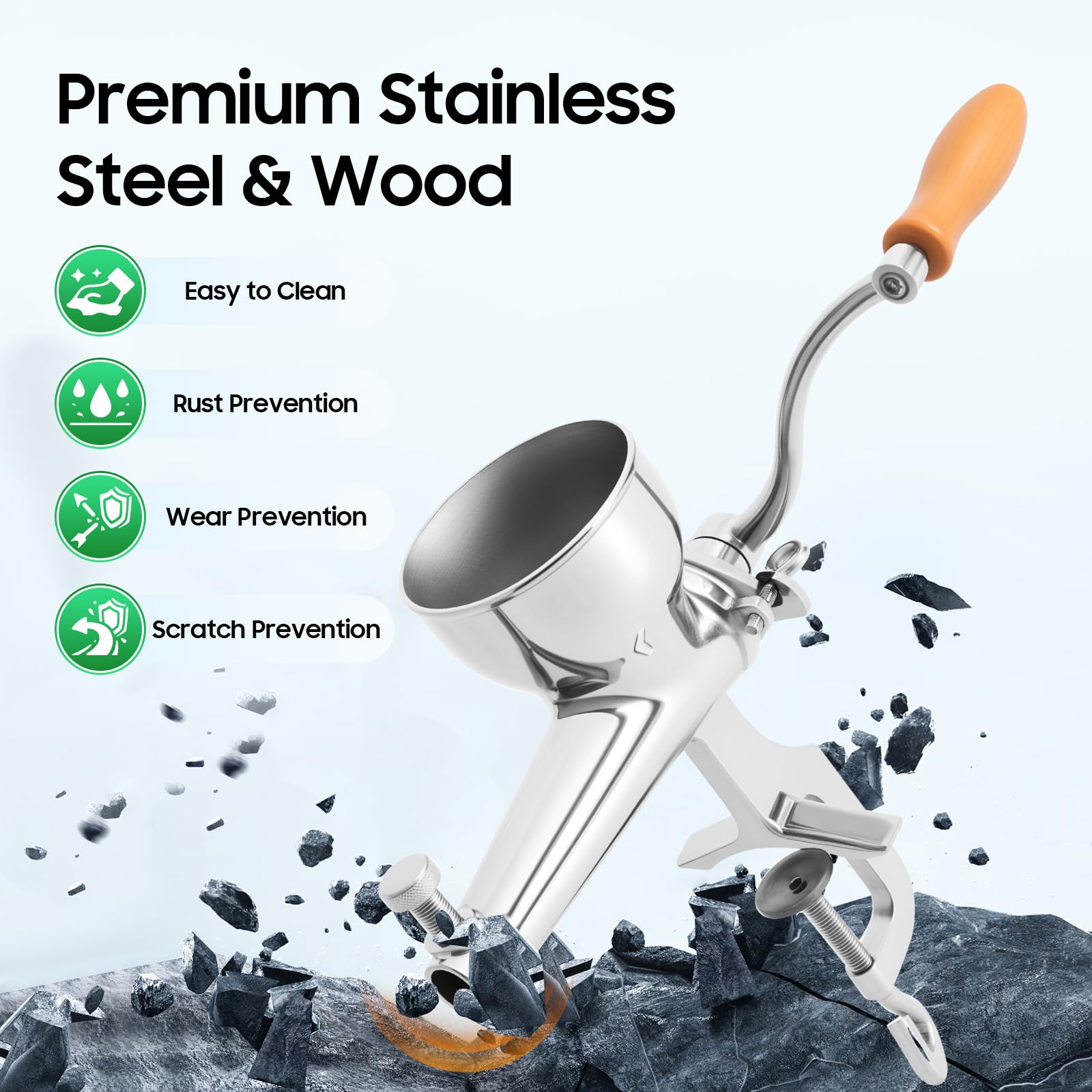 Spremiagrumi manuale in acciaio inox, spremiagrumi manuale con filtro, morsetto a forma di C, tazza di succo, spazzola per la pulizia, spremiagrumi, spremiagrumi, spremiagrumi, spremiagrumi