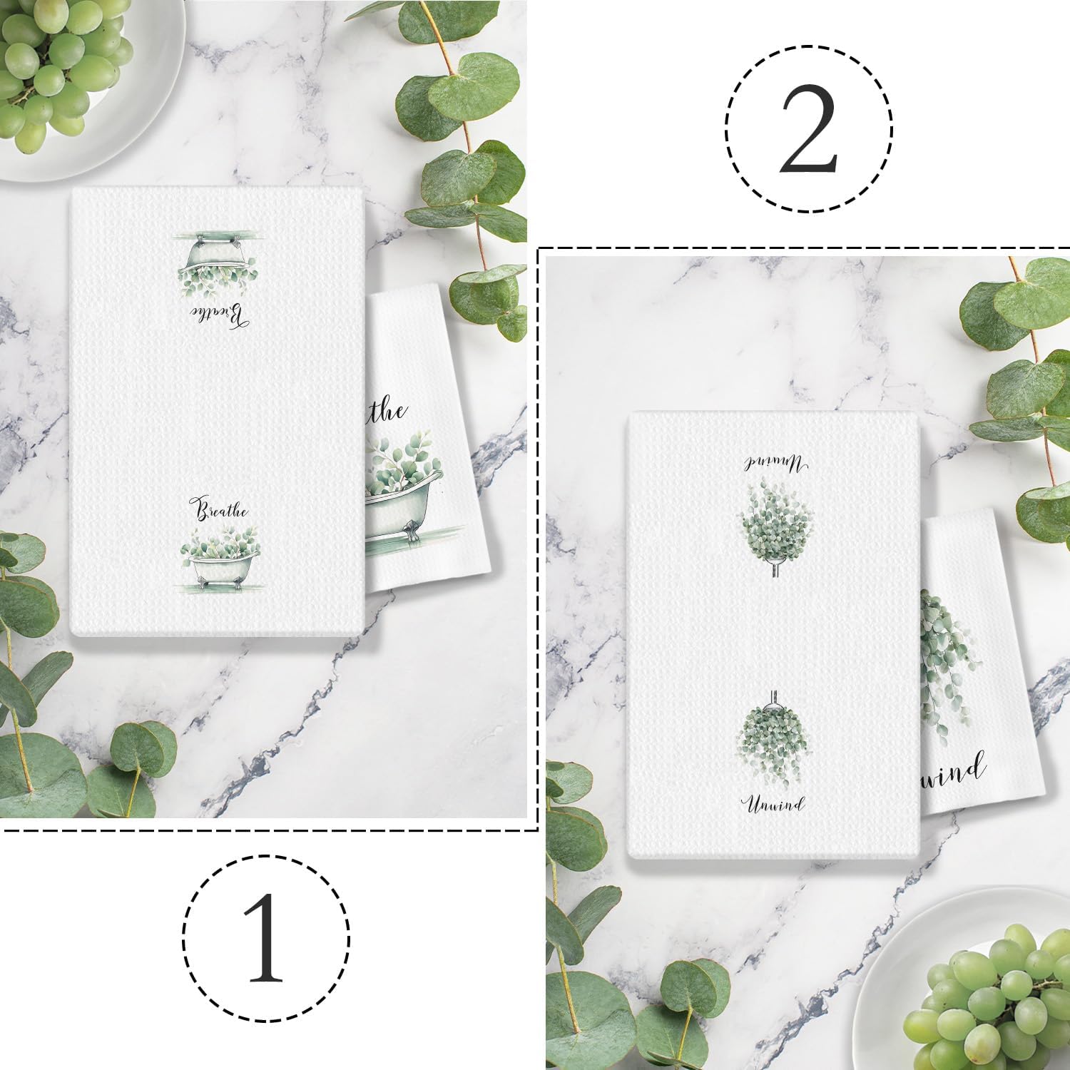 Boho Botanical Bathroom Hand Towels Set of 2, Breathe Unwind Decorative Hand Towels for Gym Yoga Spa Bathroom Decor, 16x24 Inches - Image 2