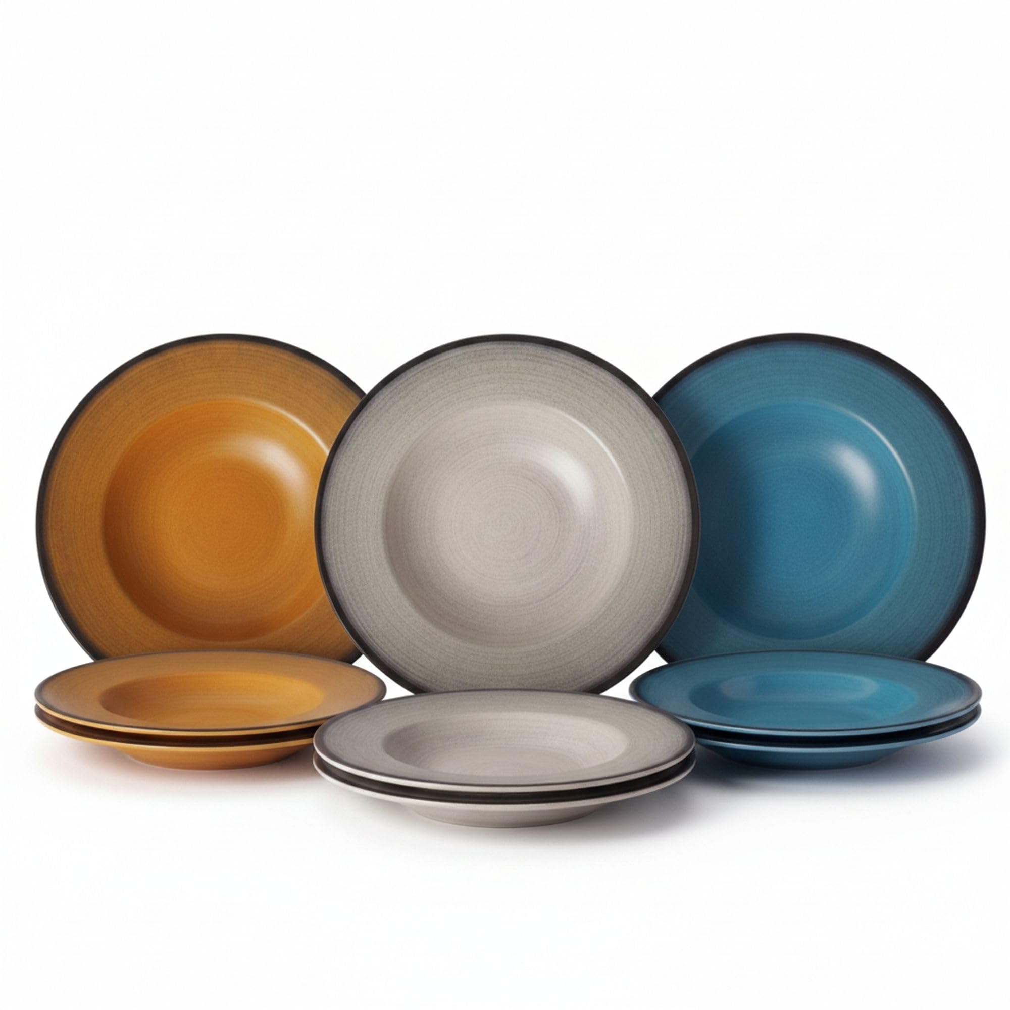 SANTA CLARA | Set de 6 Platos Hondos para Pasta 28 cm Cerámica Stoneware Piamonte, Vajilla para Hogar y Cocina, Ideal para Raciones Generosas, Apto Microondas y Lavavajillas, Resistente