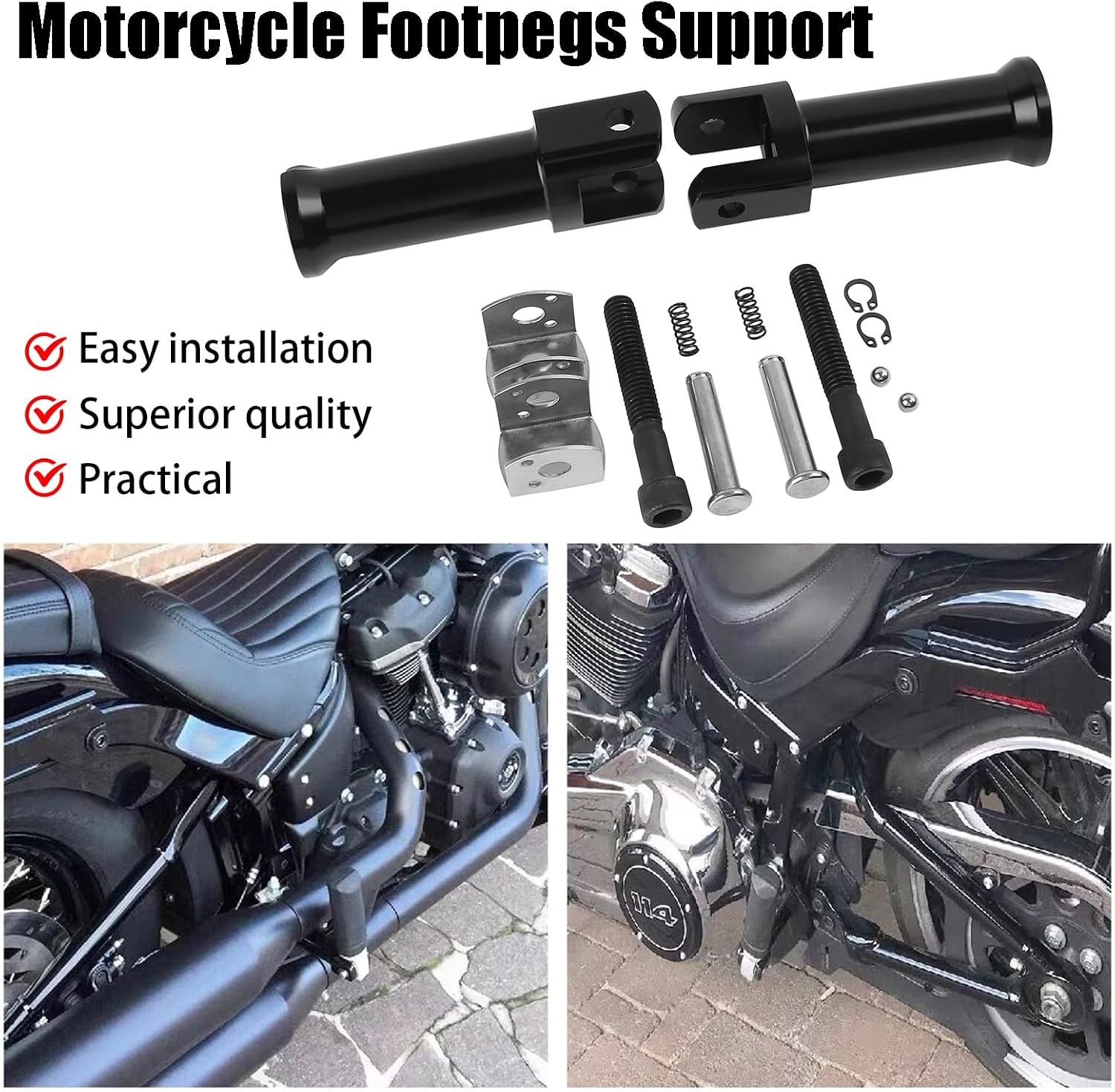 H RUO Footpeg Supports Passenger Foot Pegs Mounting Brackets Fit For Harley Softail Fat Boy Heritage Sport Glide Softail Slim Street Bob Breakout Low Rider 2018-2024