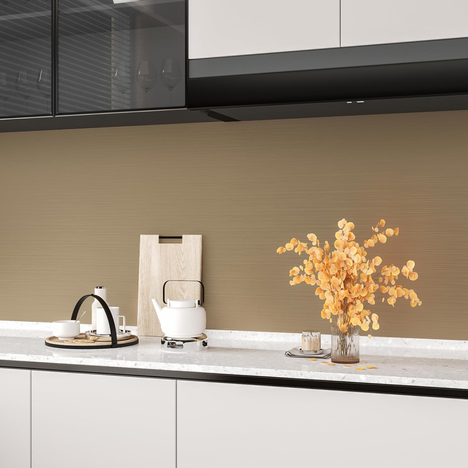 CHIHUT Brushed Stainless Steel Contact Paper Peel and Stick Countertop Contact Paper Metallic Champagne Gold Wallpaper Self Adhesive Waterproof Stainless Steel Vinyl Wrap for Appliances 12”x100”