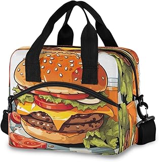 Reusable Lunch Bag Cartoon Burger Insulated Lunch Box Cooler Tote Removable Shoulder Strap Meal Picnic Bags for Outdoor Travel Office Work