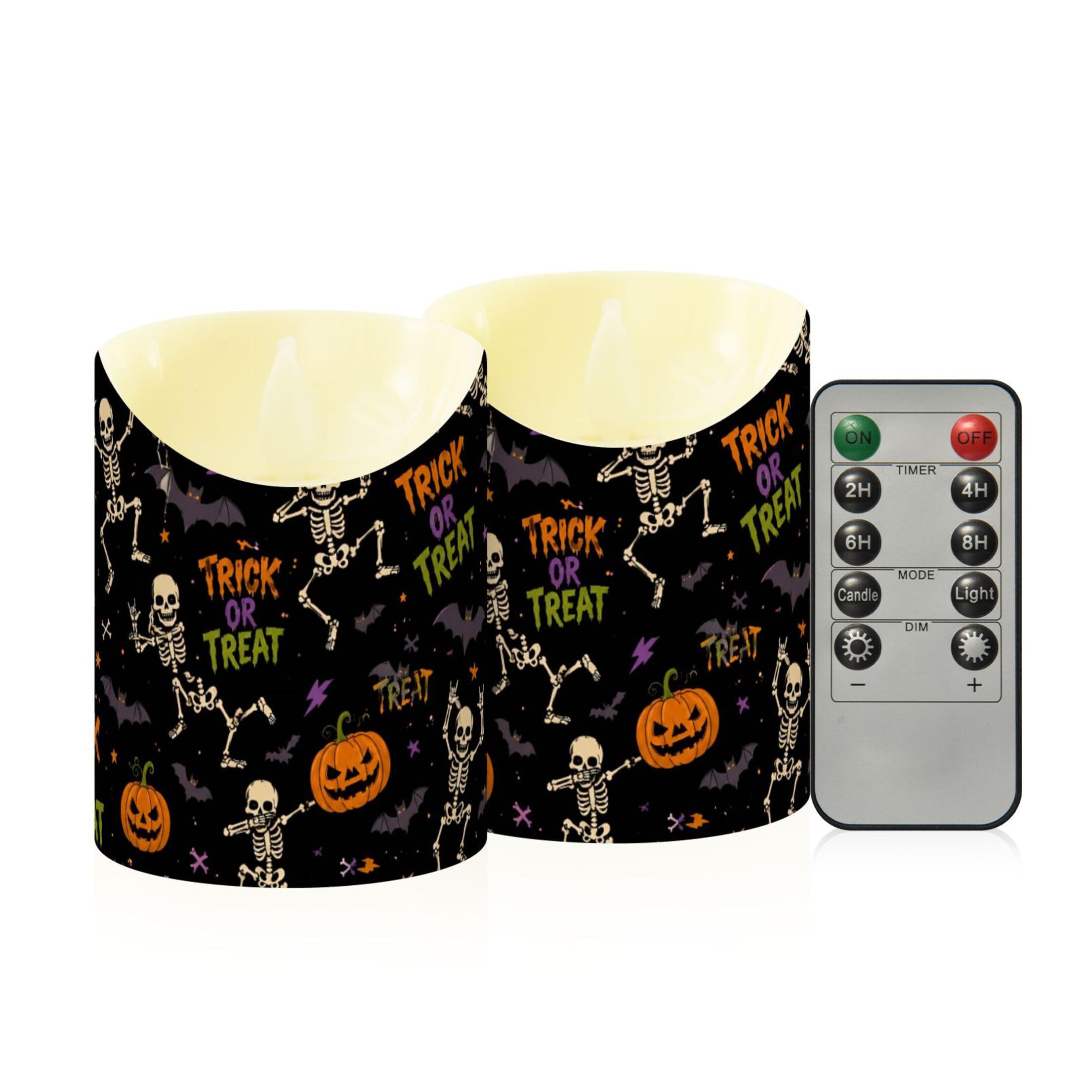 Fuauuyl Halloween LED Flameless Candles Flickering Plastic Pillar Candles Battery Operated Votive Candle with Remote Control and Timer, Home Decoration 2 Pack
