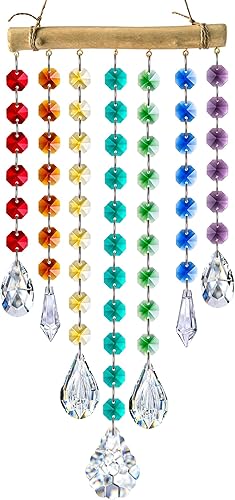Atrapasoles de cristal colgante de 12 pulgadas para ventana de jardín, adorno para árbol de Navidad, cuentas de vidrio arco iris, colgante de