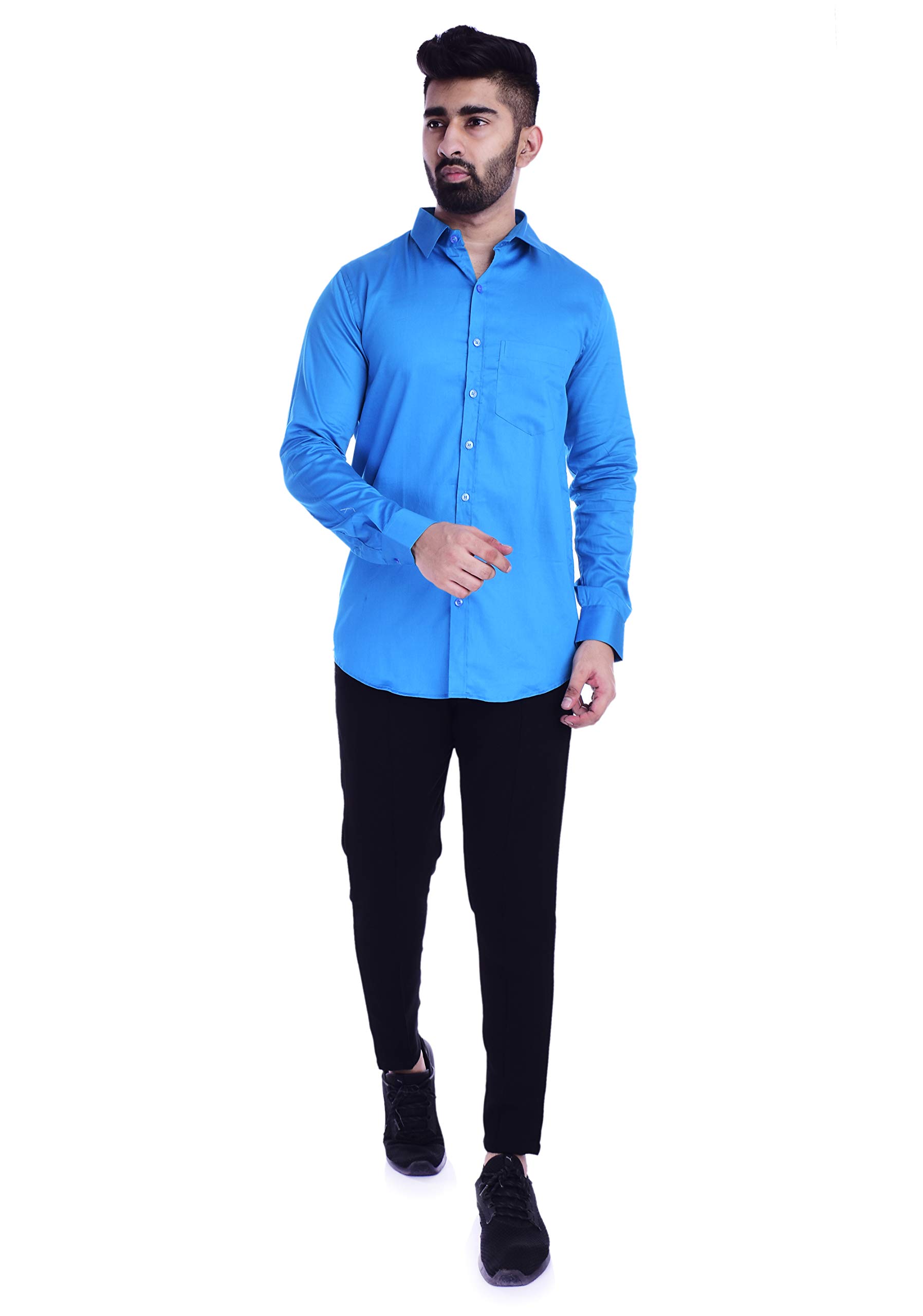 Libas ROYYD Men's Cotton Tailored Fit Casual Shirt (C-Blue, 42) in blue
