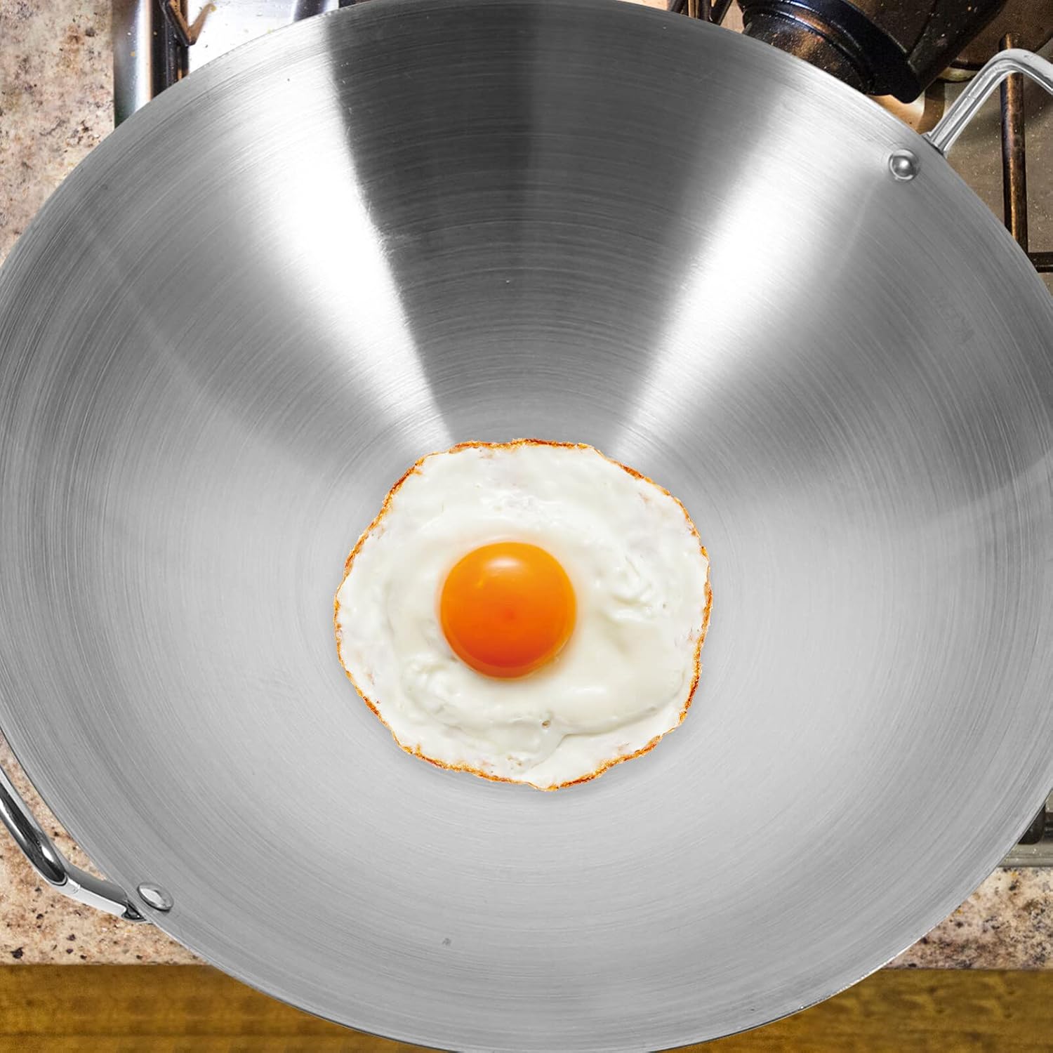 Ciieeo Stainless Steel Round Bottom Wok Double Handle Fry Pan for Cooking Heavy Duty Non-stick Pan for Home Kitchen and Outdoor Use for Sichuan and Dishes