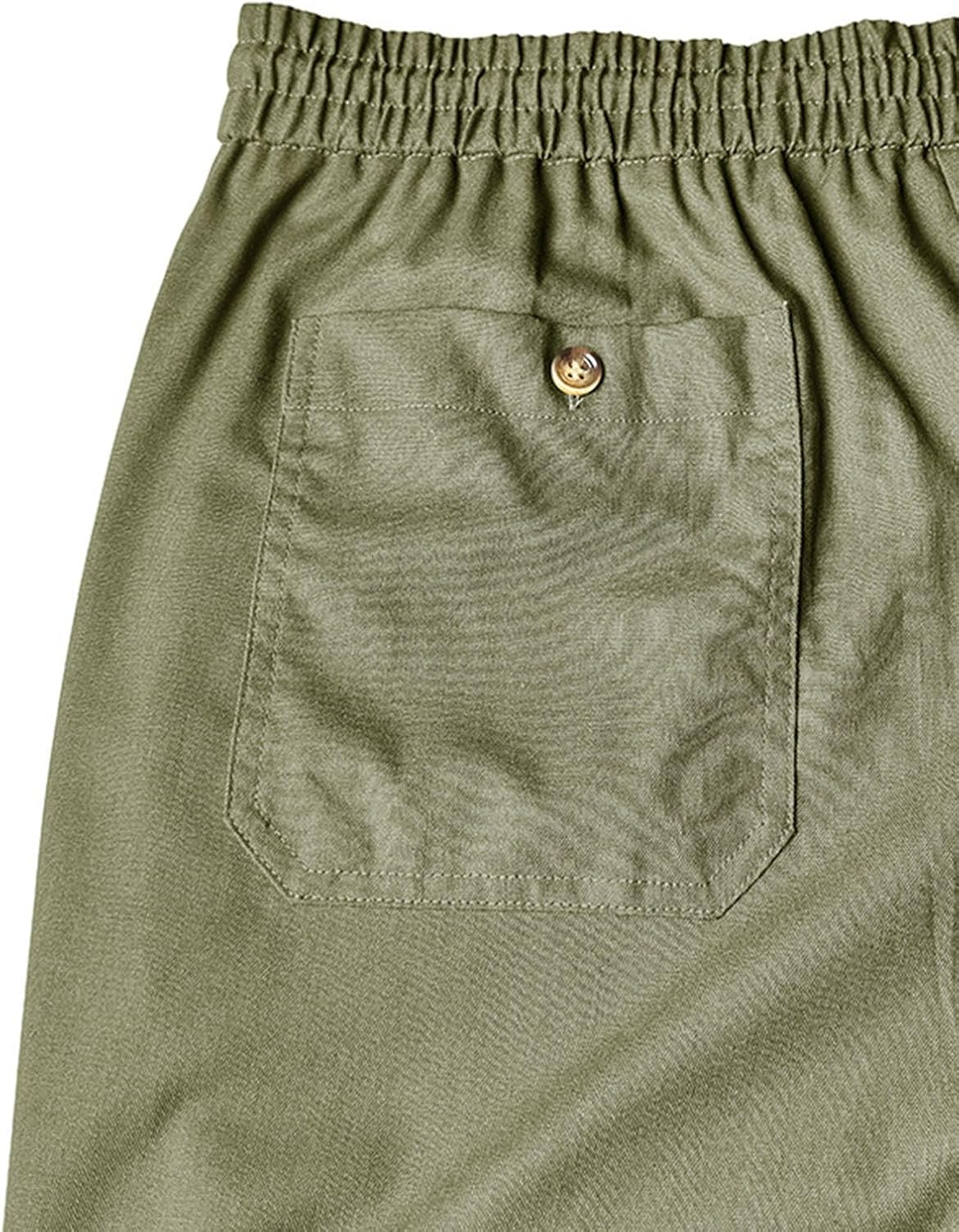 Men's Cotton Linen Shorts Casual Elastic Waist Drawstring Lightweight Summer Loose Beach Shorts with Pockets