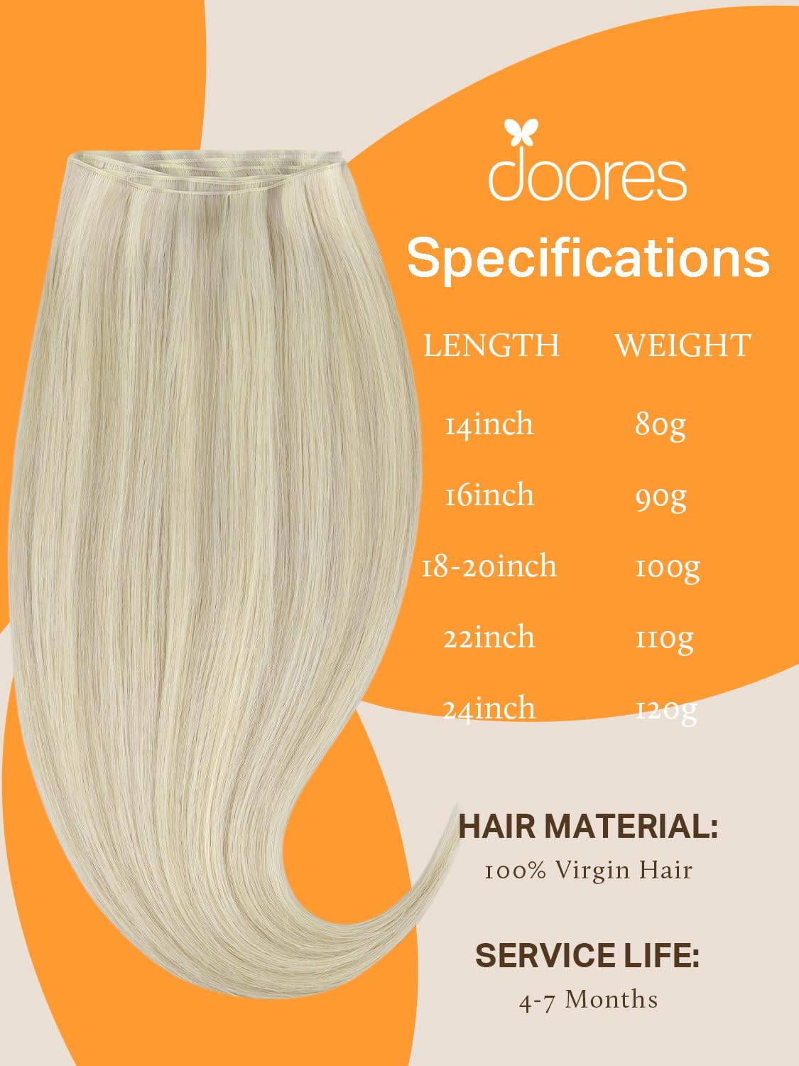 DOORES Sew in Hair Extensions Virgin, 24 Inch Ash Blonde Highlighted Platinum Blonde 120g, Genius Sew in Weft Extensions Real Human Hair High Density
