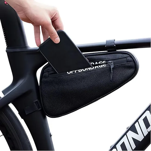 OFFBONDAGE Triangle Bike Pouch Bag with Reflective Stripe Waterproof Bicycle Storage Triangle Bag 1.2L Capacity Bike Frame Bag for Road Mountain MTB