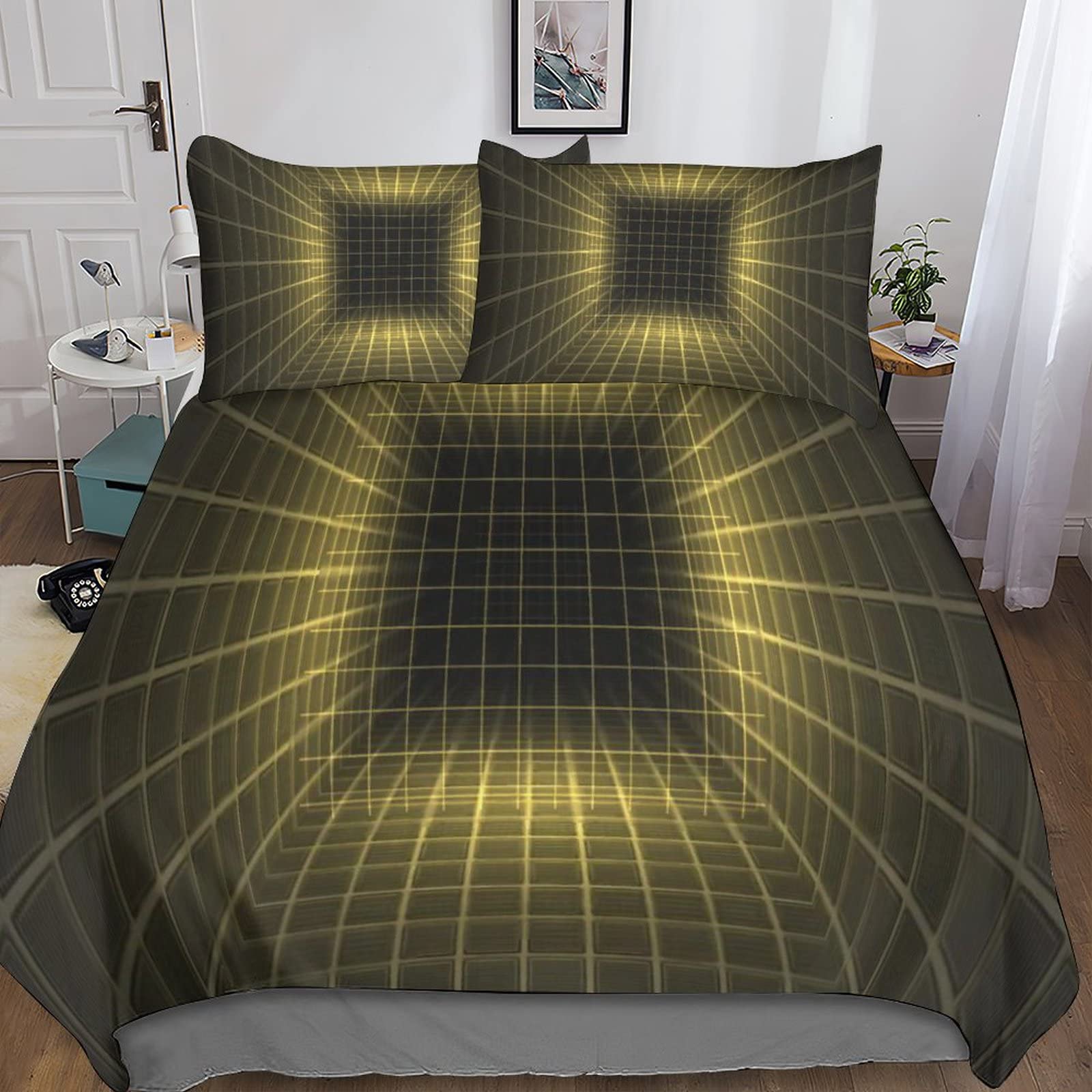 Parure de lit géométrique anti-plis en microfibre pour un entretien simple et rapide