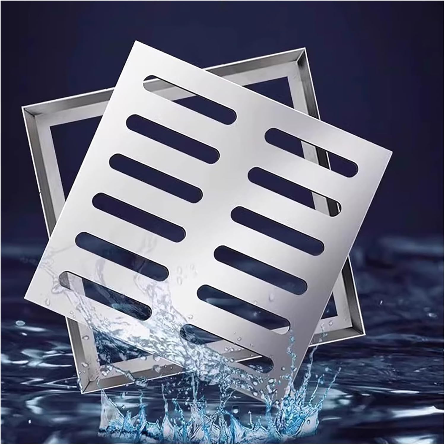 Square Stainless Steel Drain Grate with Frame, Removable Outdoor Sewer Drain Cover to Block Debris, Metal Drain Strainer Plate for Garden Patio Yard(25x25x3cm(9.8x9.8x1.2in))