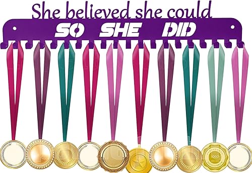 Vista 23 de Soporte para medallas – She Believed She Could She Did – Soporte personalizado para medallas para corredor de carreras deportivas, placa de metal