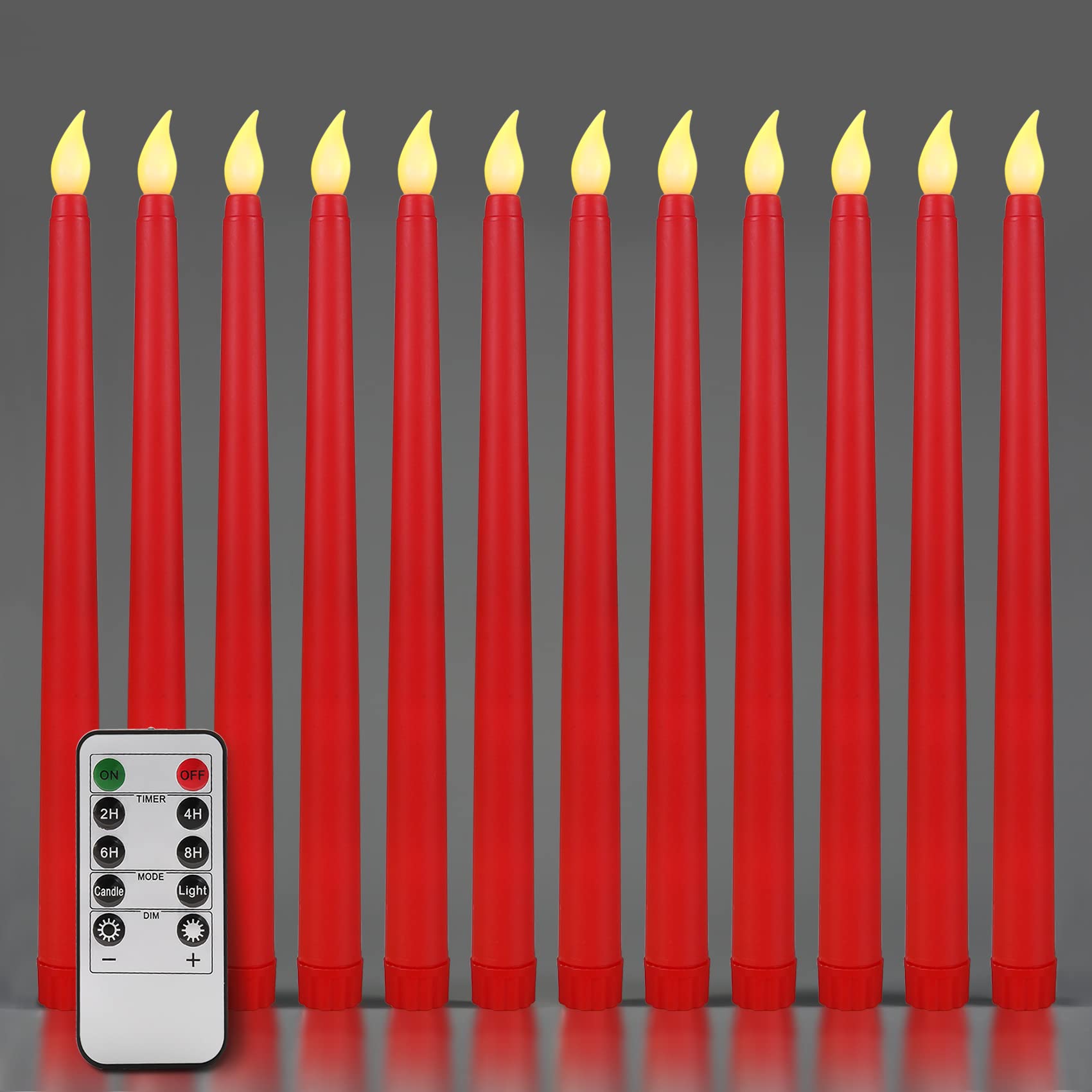 Ni-JASW Red Flameless Taper Candles with Remote, Flickering LED Battery Operated Christmas Candlesticks Set of 12