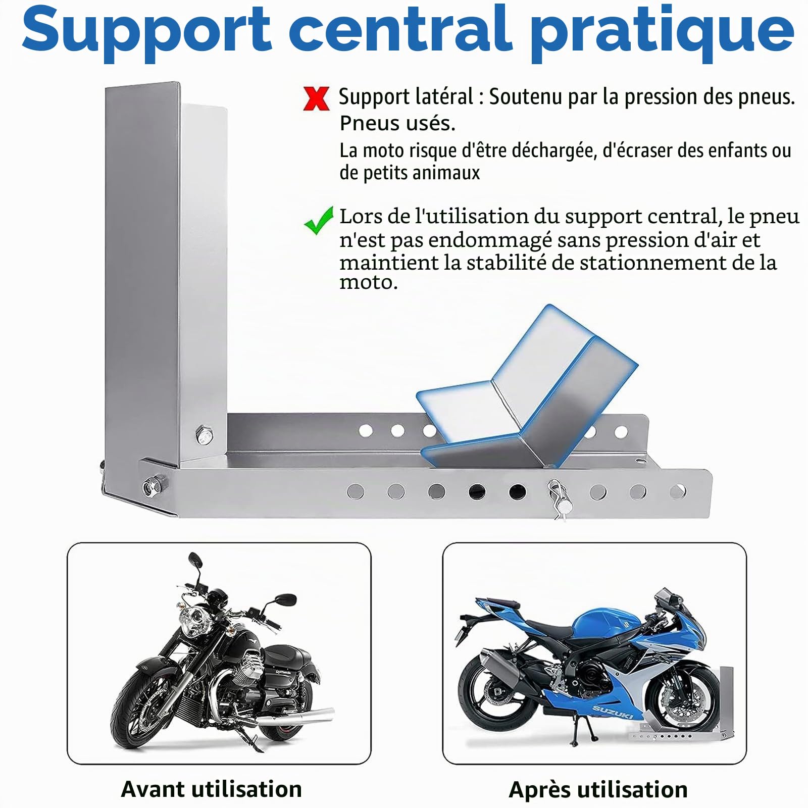 YUENFONG 1x Rail D'aide Au Chargement Moto Bascule Support De Moto Pince De Roue Avant Pour Remorque Support De Transport De Roue Avant