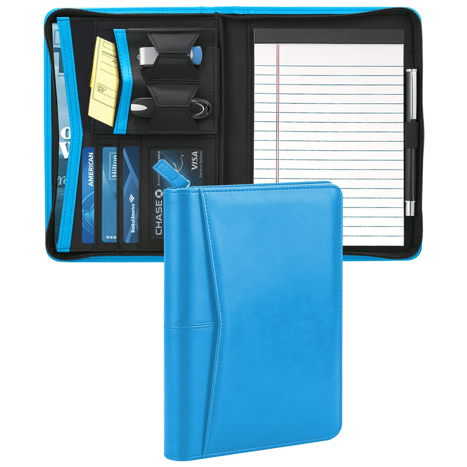 Konper Junior Padfolio Portfolio with 5 x 8 Writing Pad, A5 Business Portfolio Binder Folder Organizer Multi-Function Combination Case for Men Women, Blue โ image 1