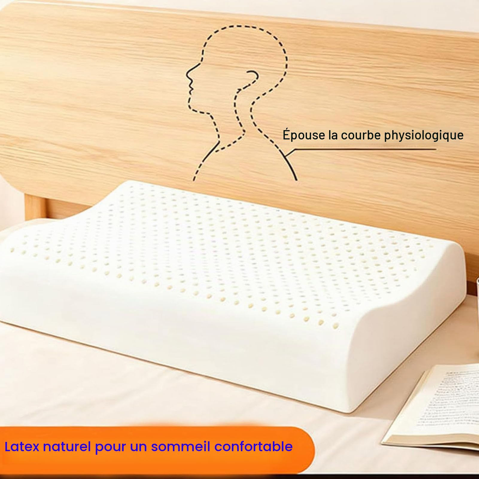 Oreiller 100% Latex Naturel Pur, Oreiller en Latex Biologique, Coussin en Latex Naturel, Oreiller en Latex 100% Naturel pour Dormir Confortable Toutes Positions,A