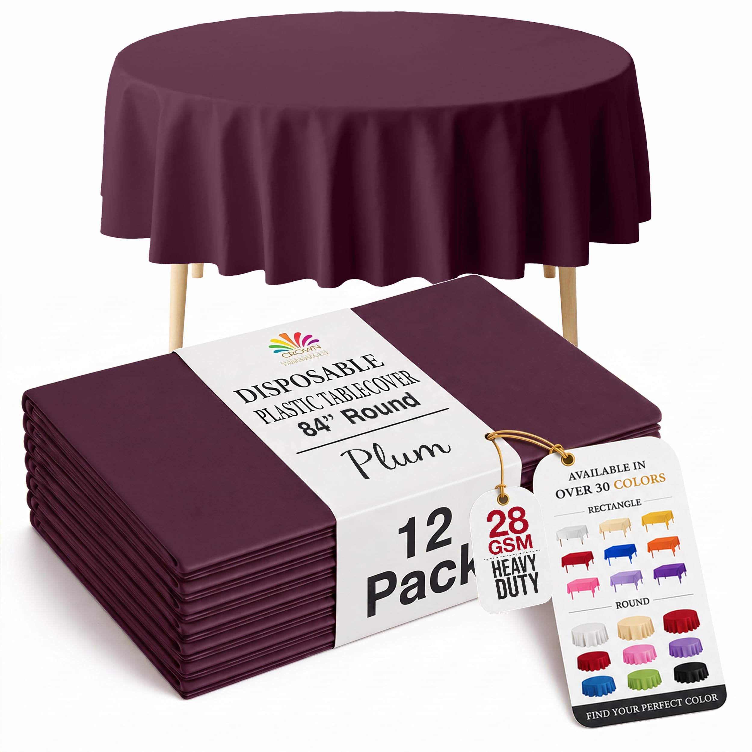 12 Pack Premium Plastic Tablecloth 84in