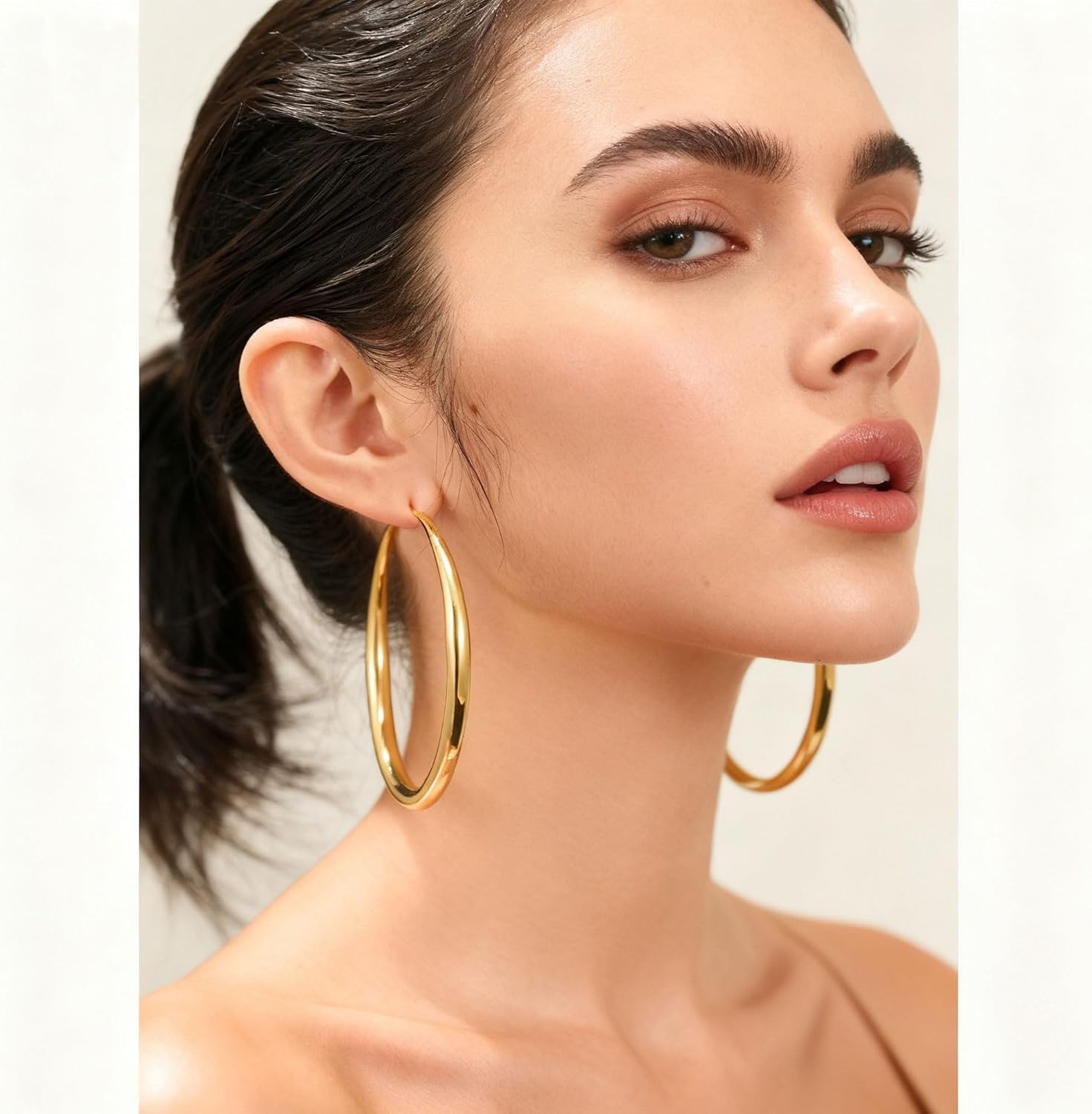 EXGOX Sterling Silver Hoop Earrings - Hypoallergenic, Lightweight, Chunky, 14K Real Gold Plated, Big Large Hoops for Women - Image 3