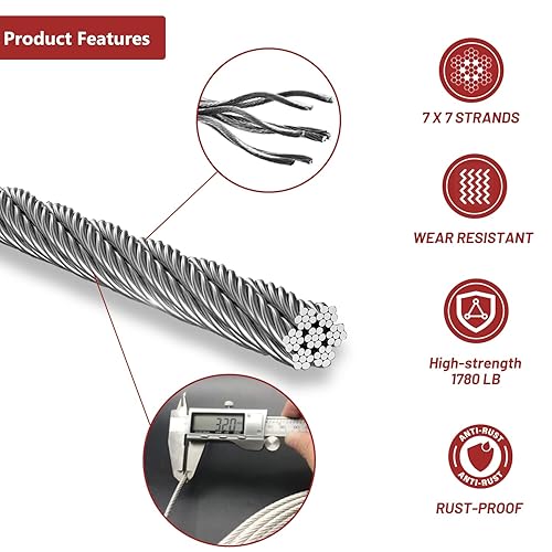 Miniatura 4 de Cable de acero inoxidable de 18 de 1000 pies para sistema de barandilla de cable de cubierta, kits de cables de avión T316 de alta calidad, alambre