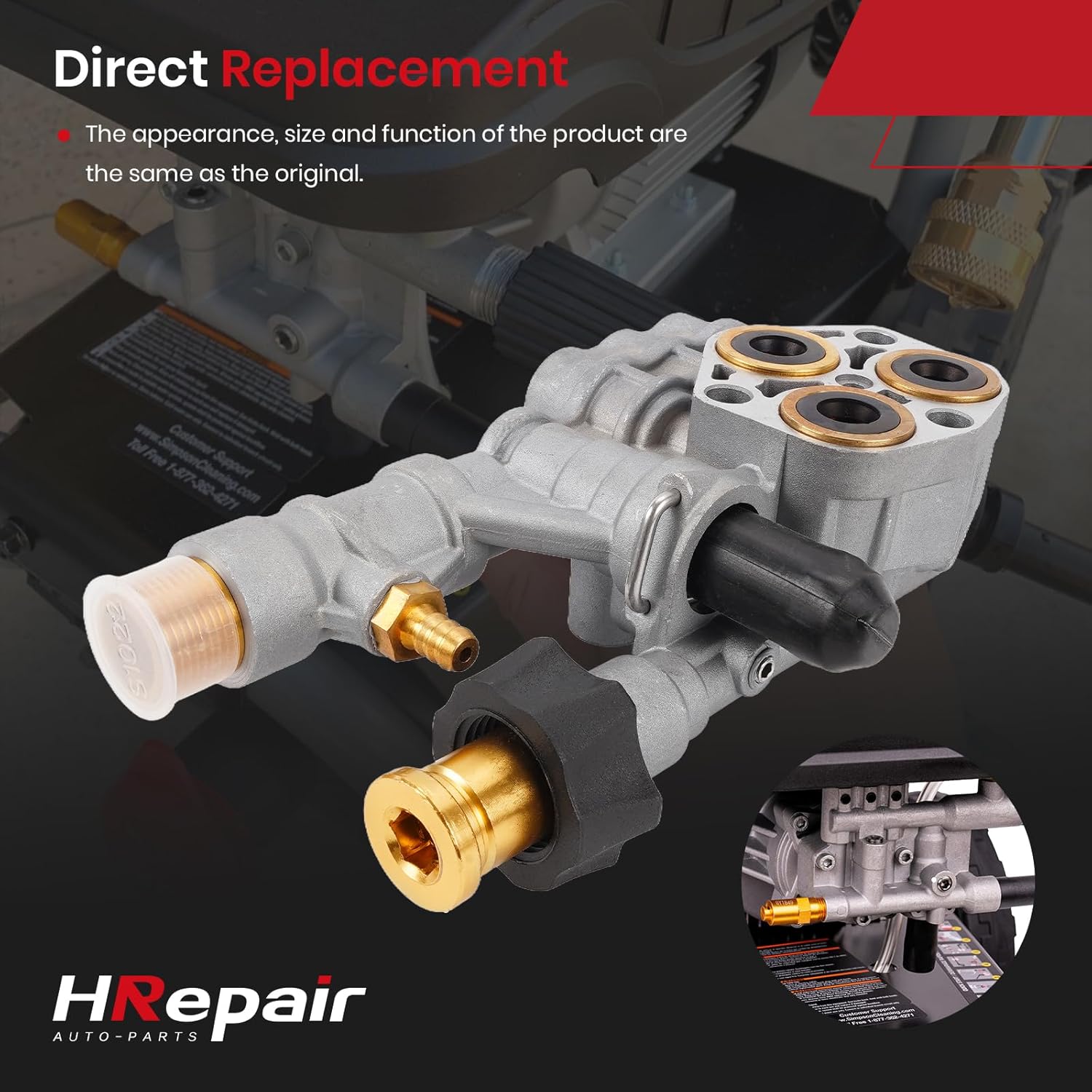 7108366 Pressure Washer Pump Manifold fits for Technologies 510020 and 520006 Axial Cam Pressure Washer Pump Replacement Simpson 7108366 Cleaning Manifold