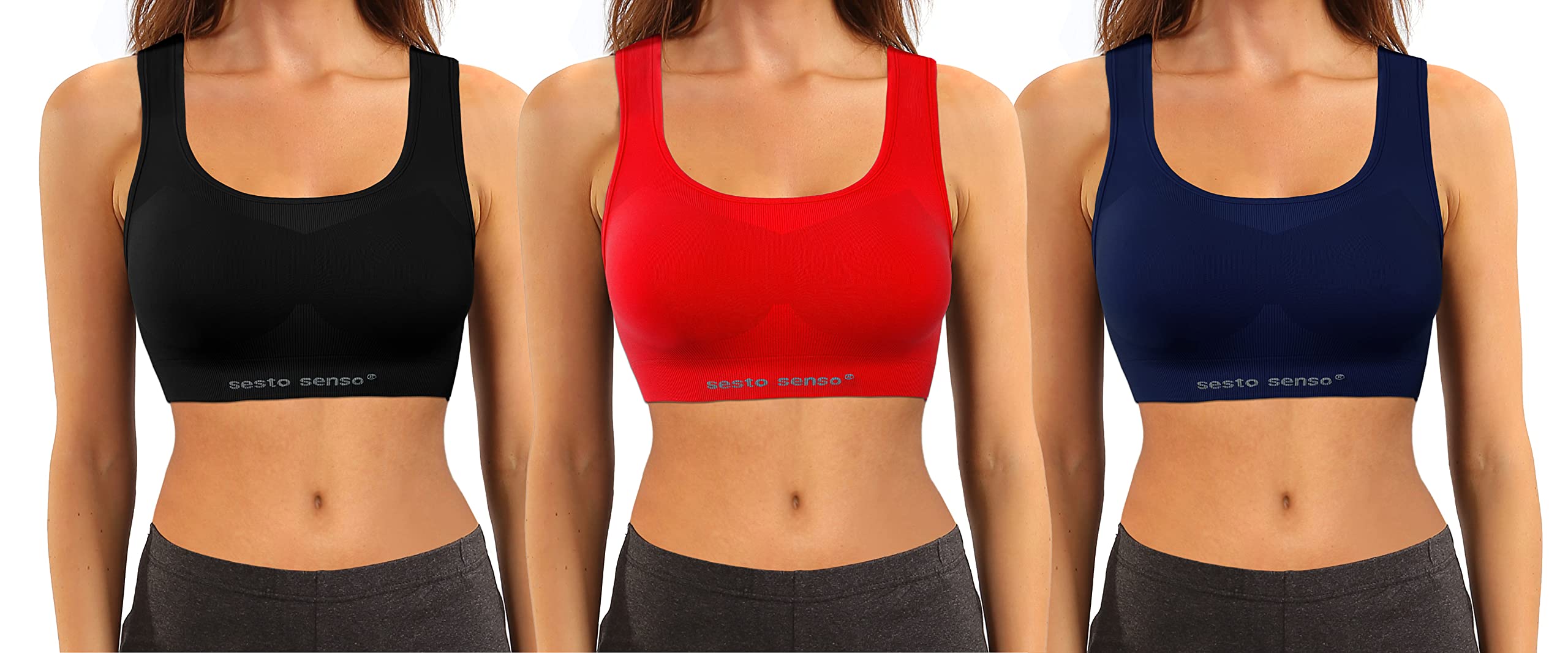 sesto senso Biustonosz sportowy bezszwowy, 3 sztuki, damski racerback, mocne trzymanie bez fiszbin
