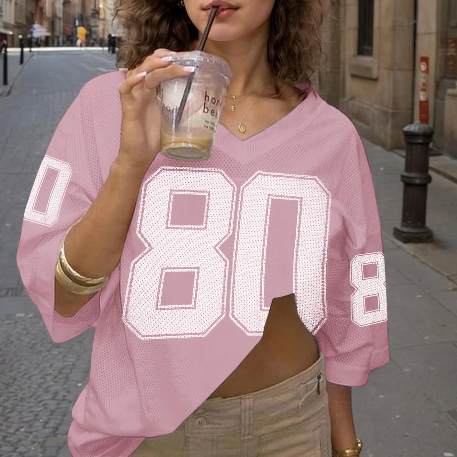 Jersey Shirts for Women Oversized Graphic Tees Cute Number Jerseys Shirt for Teens Girls V Neck Y2k Streetwear Tops - Image 4