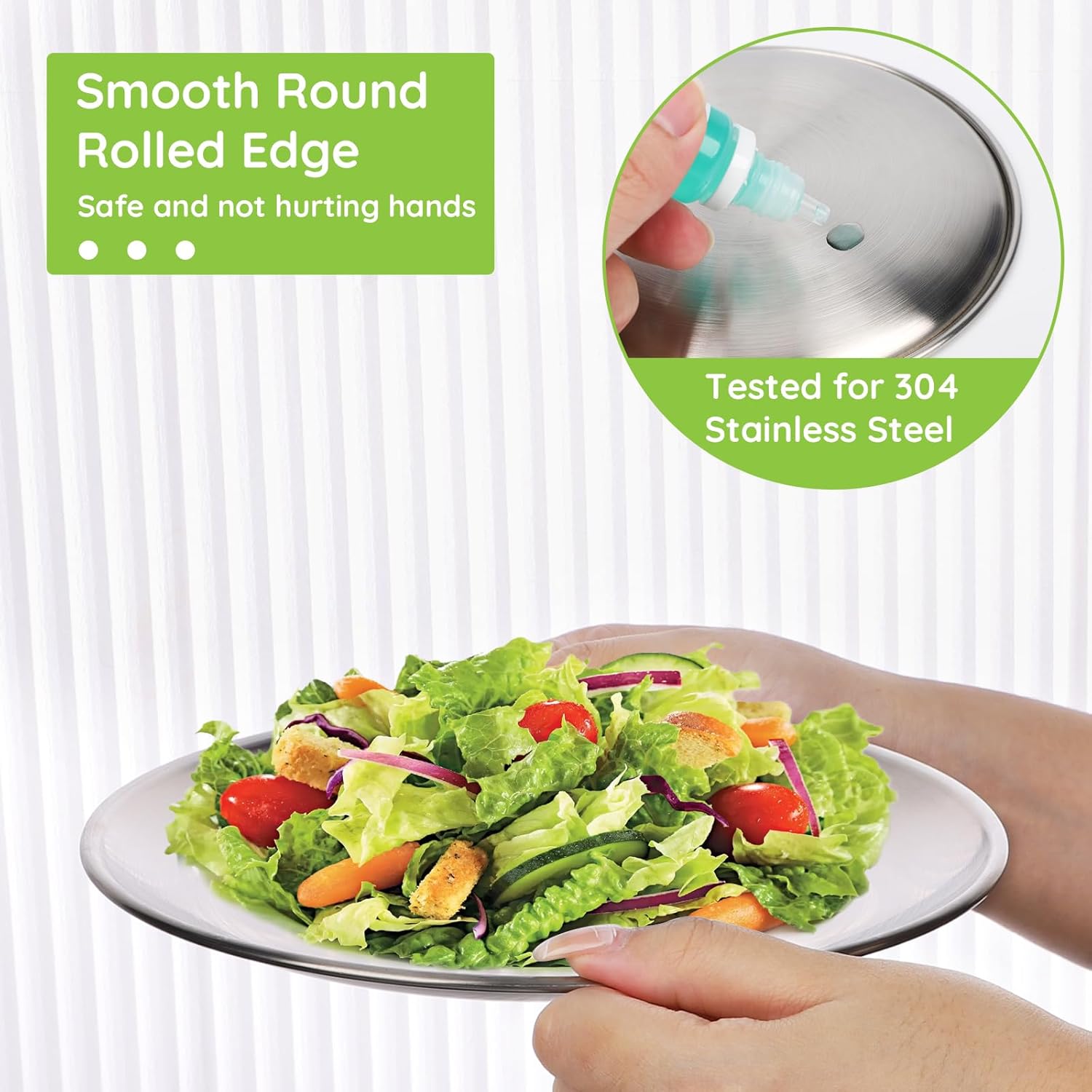 19oz 4 Cups and 7.8" 4 Plates 304(18/8), Round Shatterproof Stainless Steel Plates, Double Wall Stackable Unbreakable Stainless Steel Cups for Outdoor Travel Camping BBQ Home Dinner