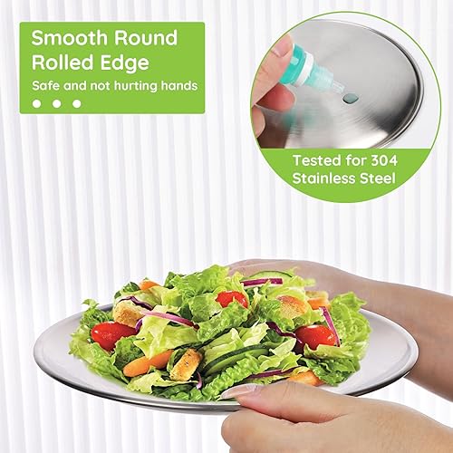 Miniatura 3 de 4 platos de acero inoxidable, plato de metal 304 (188) de 7.8 pulgadas, plato reutilizable para servir alimentos, platos redondos inastillables,