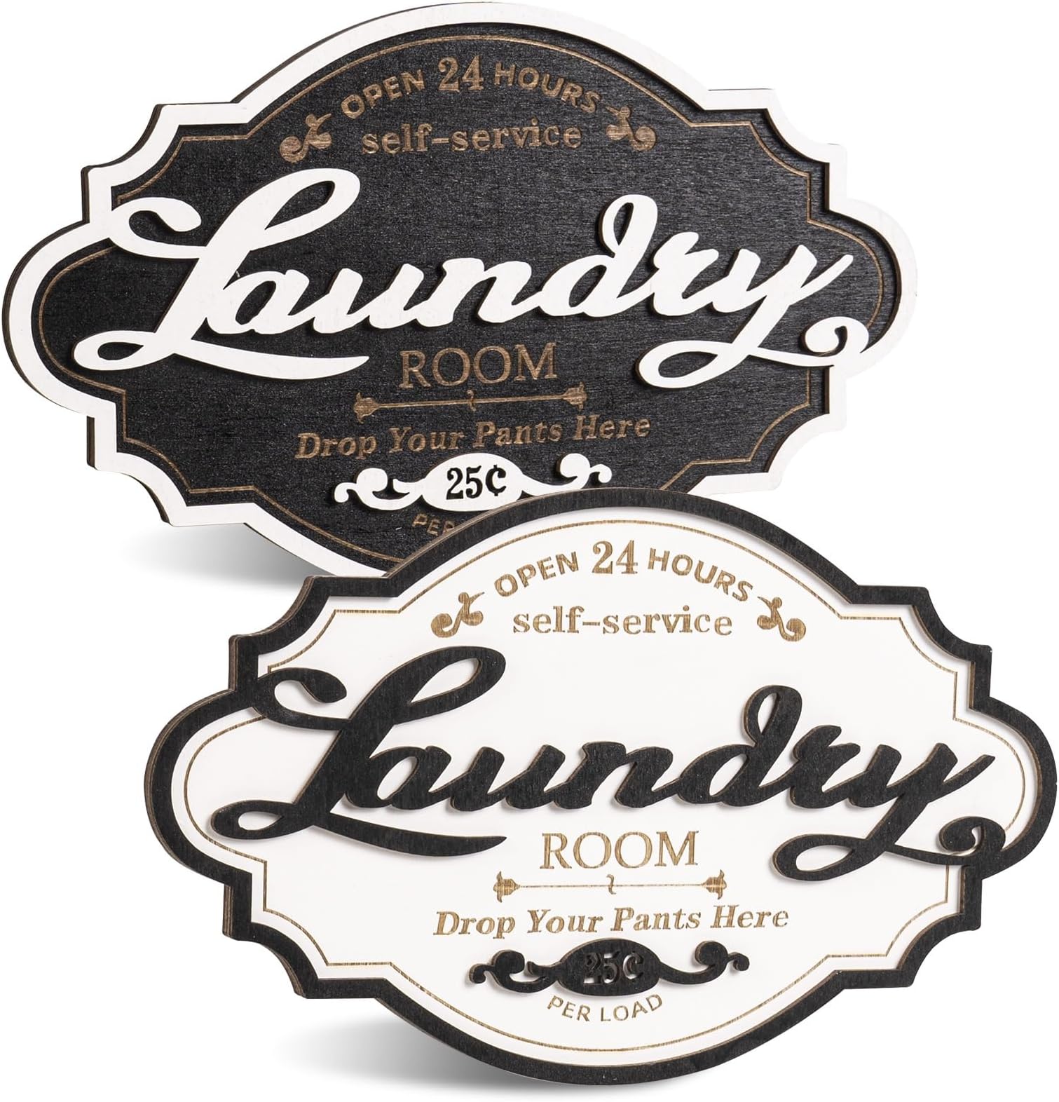 2 Pack 3D Laundry Signs Wall Decor, 8×5 Inch Wooden Laundry Room Door Sign, Rustic Farmhouse Wall Art Plaque for Bathroom Washroom Shelf Accessories Home Decorations