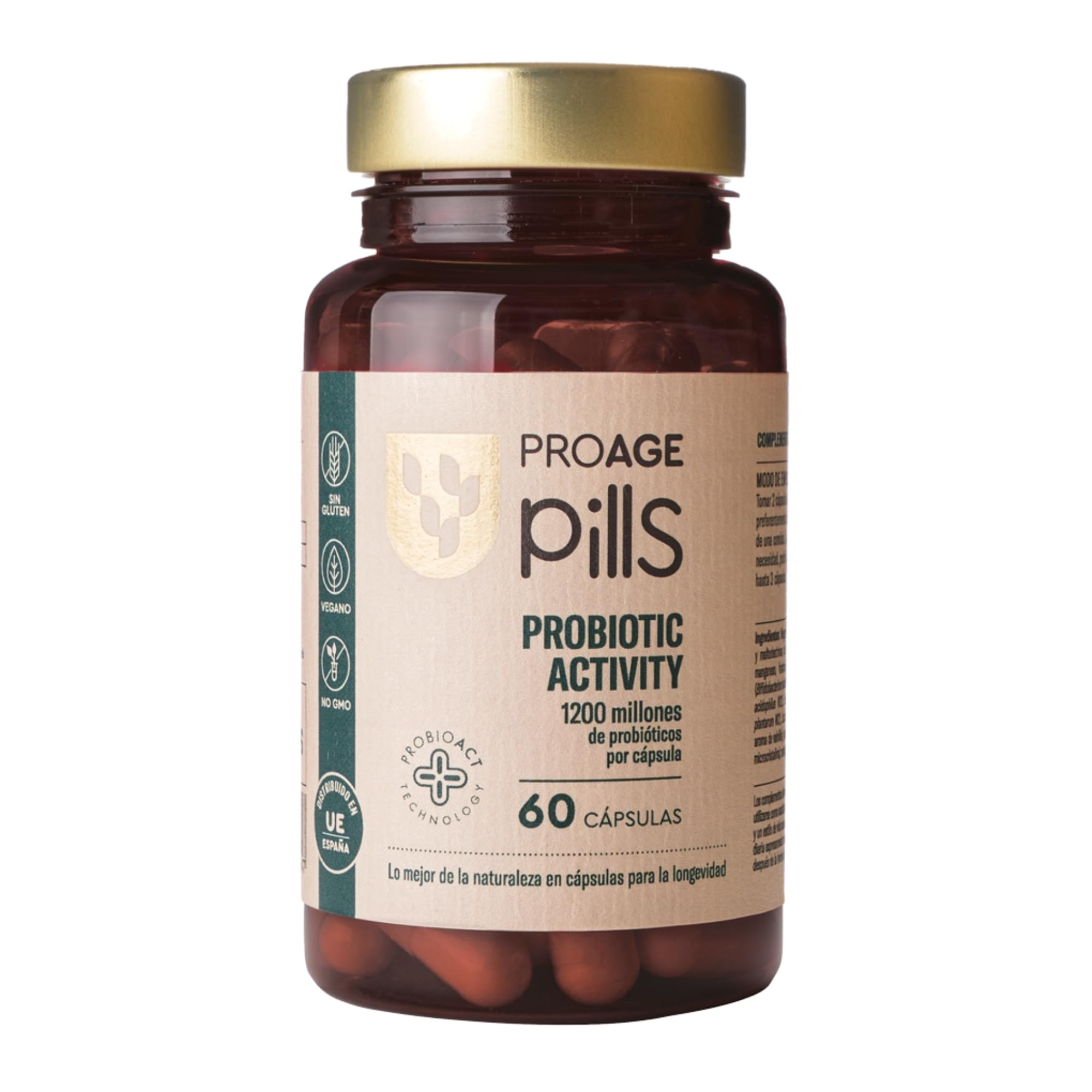 ProAge Pills Probiotic Activity | 60 Cápsulas | 2400M UFC, 9 Cepas Lacto & Bifido | Salud Intestinal, Flora, Defensas y Bienestar Digestivo | Vegano