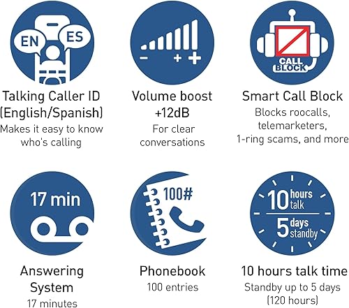 Miniatura 6 de Panasonic Teléfono inalámbrico, fácil de usar con pantalla grande y botones grandes, llave de favoritos intermitente, linterna, bloque de llamadas,