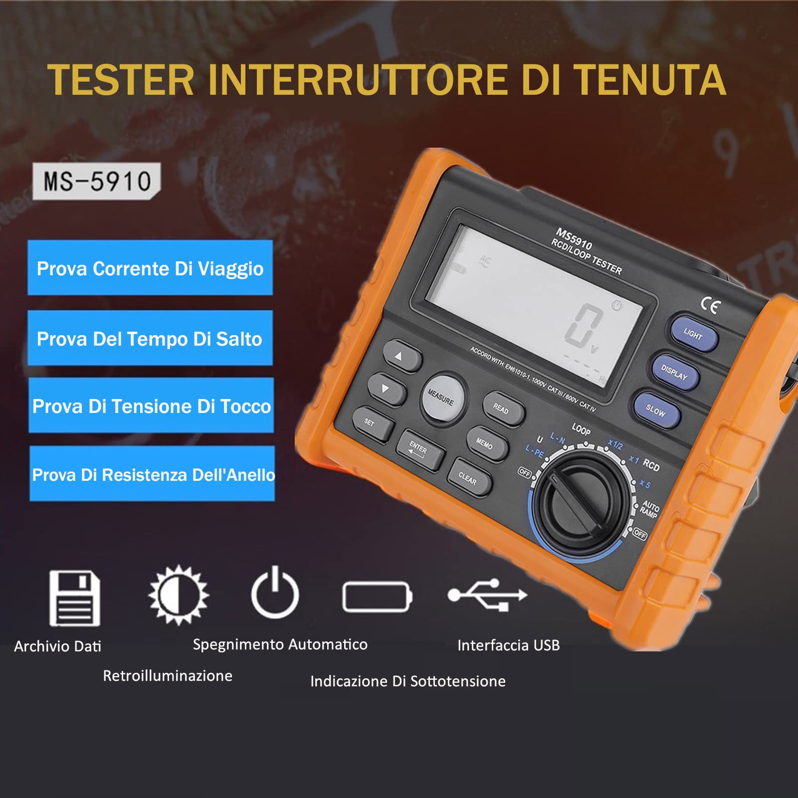 Akozon Medidor de resistencia digital RCD Tester Leakage Switch Tester Resistencia de lazo Voltaje de CA Frecuencia（PM5910）