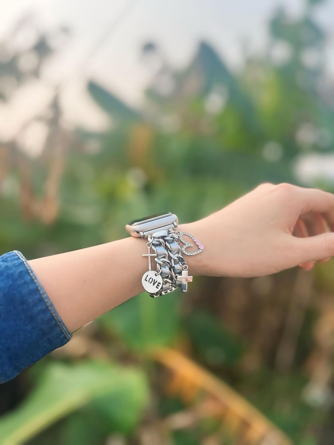 Silver Bracelet Band with Cute Charm Compatible for Apple Watch 38mm 40mm 41mm 42mm (S10) Women, Cuban Chain Strap for iWatch Series 10 9 8 7 6 5 4 3 2 SE - Image 7