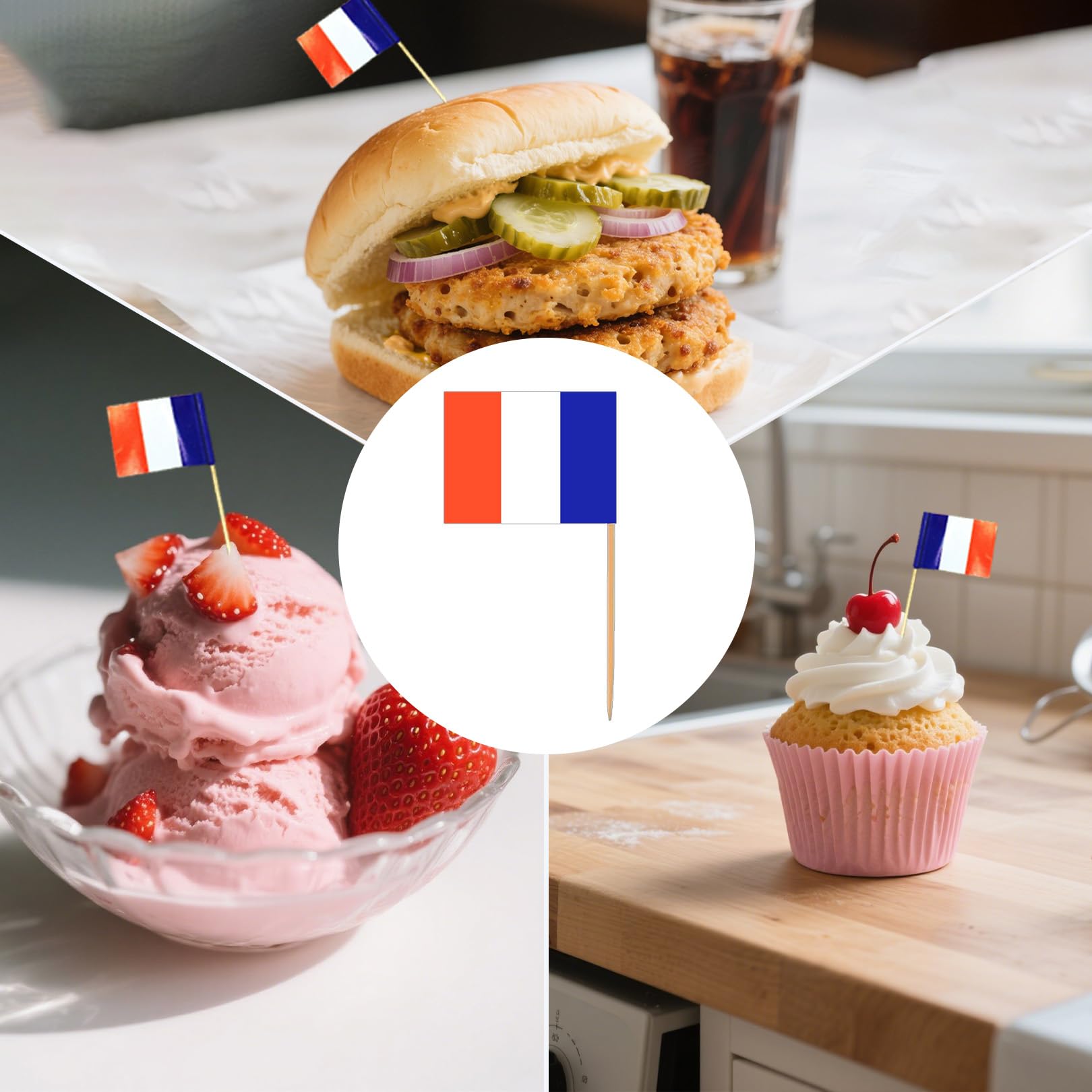 100 Bandierine Francesi In Miniatura Per Stuzzicadenti – Decorazioni Per Cupcake, Cocktail E Buffet - 3