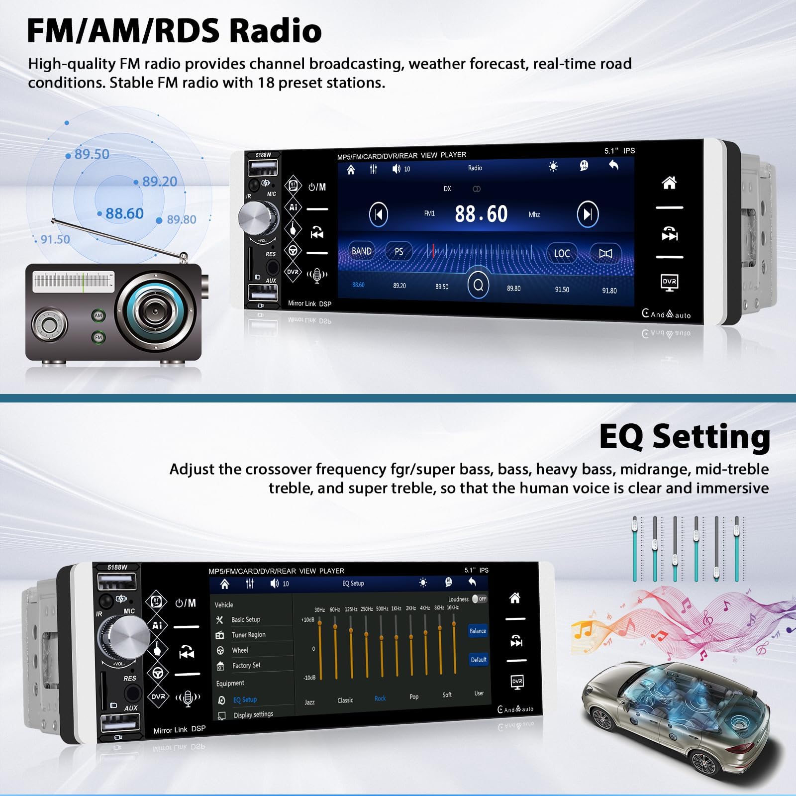 Inefala Android 15 CarPlay Sans Fil Autoradio 1 DIN Écran 2G+32G, 6,9 Pouces Poste Radio Avec Lien Miroir Bluetooth FM/RDS GPS AUX USB Type-C WiFi AHD Caméra De Recul