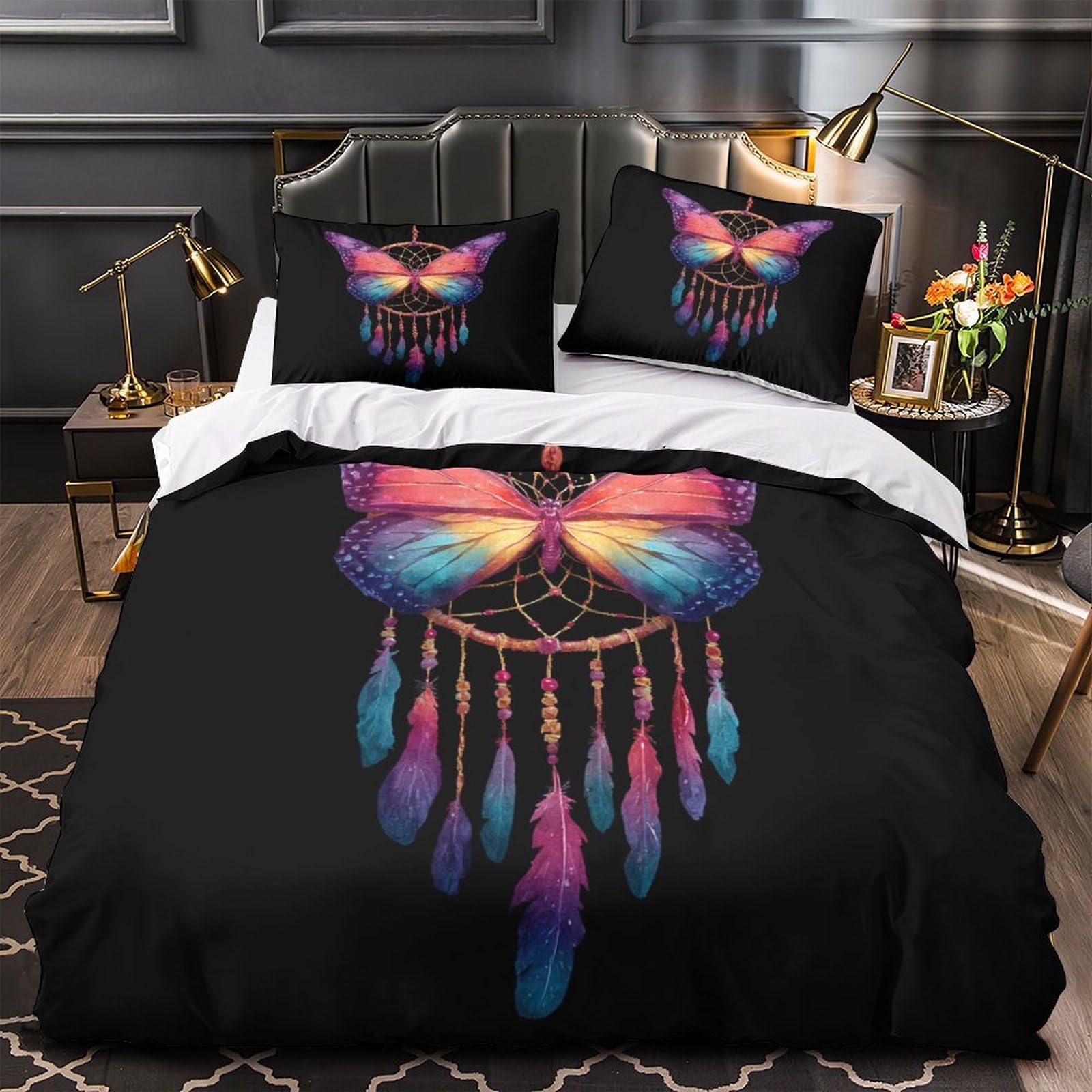 Housse de couette microfibre respirante king 220x240 parure de lit papillon 3D