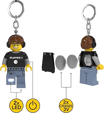 LEGO Keychain Light - Video Game Guy (KE217H) Large 3 Inches Tall | Bag Charm with LED Lights