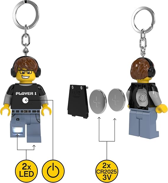 LEGO Keychain Light - Video Game Guy (KE217H) Large 3 Inches Tall | Bag Charm with LED Lights