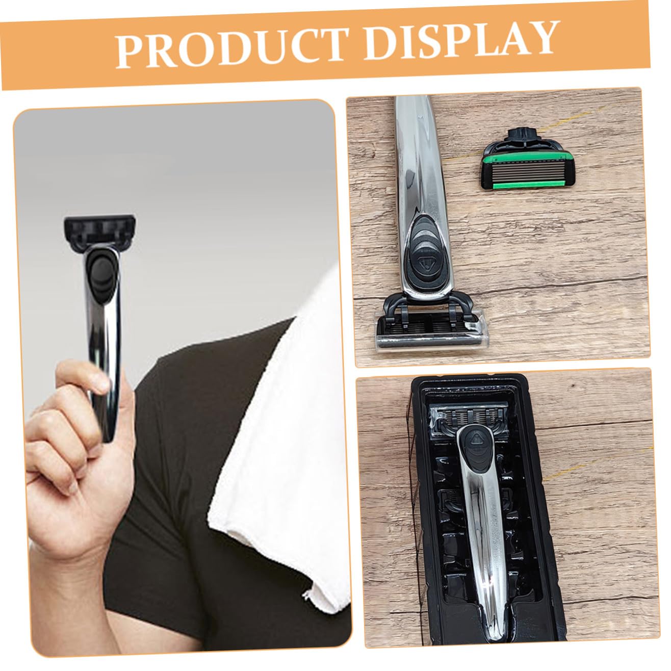 7-layer Blade Manual Safety Razor for Men Metal Shaving Razor with Replaceable Heads Silver Handle for Face Shaving and Sensitive Skin Care