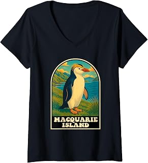 Womens Macquarie Island Australia Penguin Wildlife Vintage Design V-Neck T-Shirt