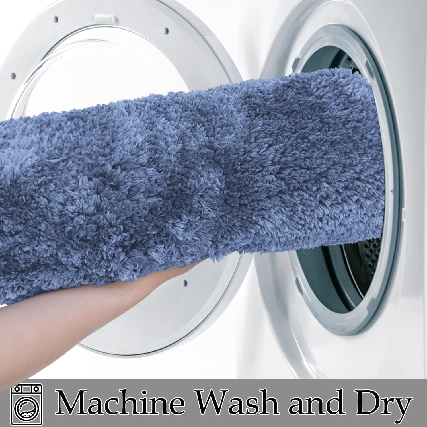 Blue Bath Mat for Bathroom Non-Slip, Extra Soft and Absorbent Bathroom Rugs Set 3 Piece, Water Absorbent Microfiber Shaggy, Machine Washable Thick Plush Bath Mats for Bathrooms Floor, Tub and Shower