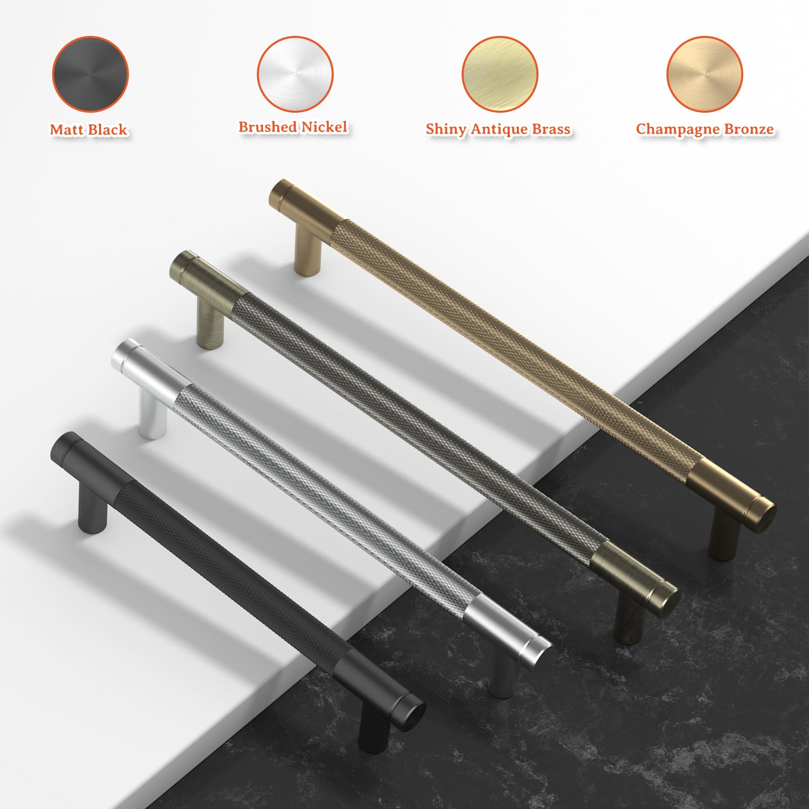 FURNIWARE 10 piezas de tiradores para armario Champagne Bronze, tiradores para puertas de armario 192mm de distancia entre ejes, manijas de muebles Gold estilizadas, tiradores modernos, manijas para