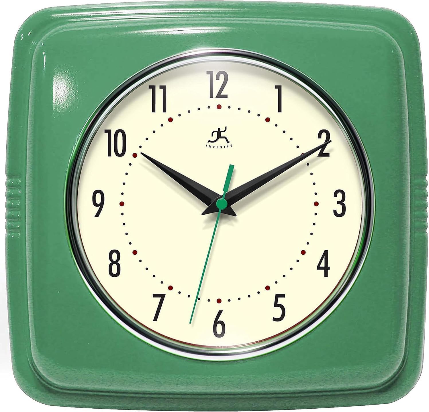 Infinity Instruments Retro Wall Clock for Living Room | Silent & Small Kitchen Clock - Vintage Horloge Murale for Retro Decor, Modern Accent, Living Room Display - Green