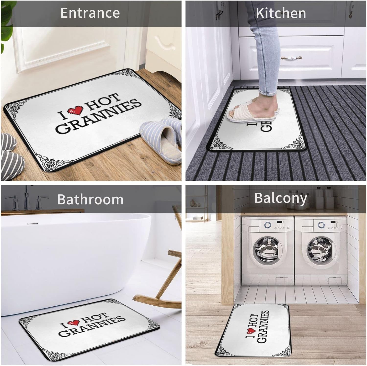 Kitchen Farmhouse Rug I Love Hot Grannies Doormat Door Mat for Outside Entry Balcony Decor (Color : Colour, Size : 65X90CM)