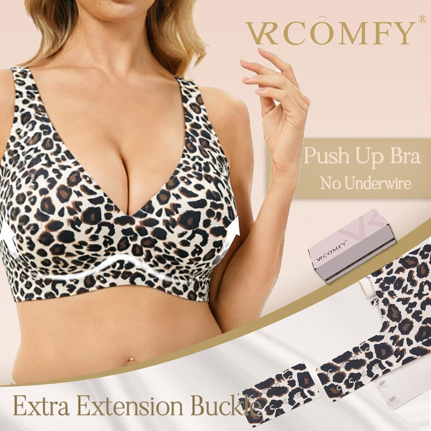 Jelly Wireless Push Up Bra Deep V Seamless Plunge No Underwire Comfortable Everyday Bras with Adjustable Straps
