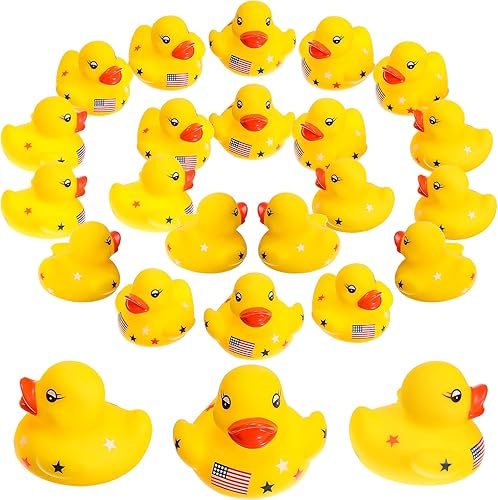 Patos de goma patrióticos de 2.36 pulgadas, patos de goma con estrellas rojas, blancas y azules para suministros de fiesta del 4 de julio, juguetes