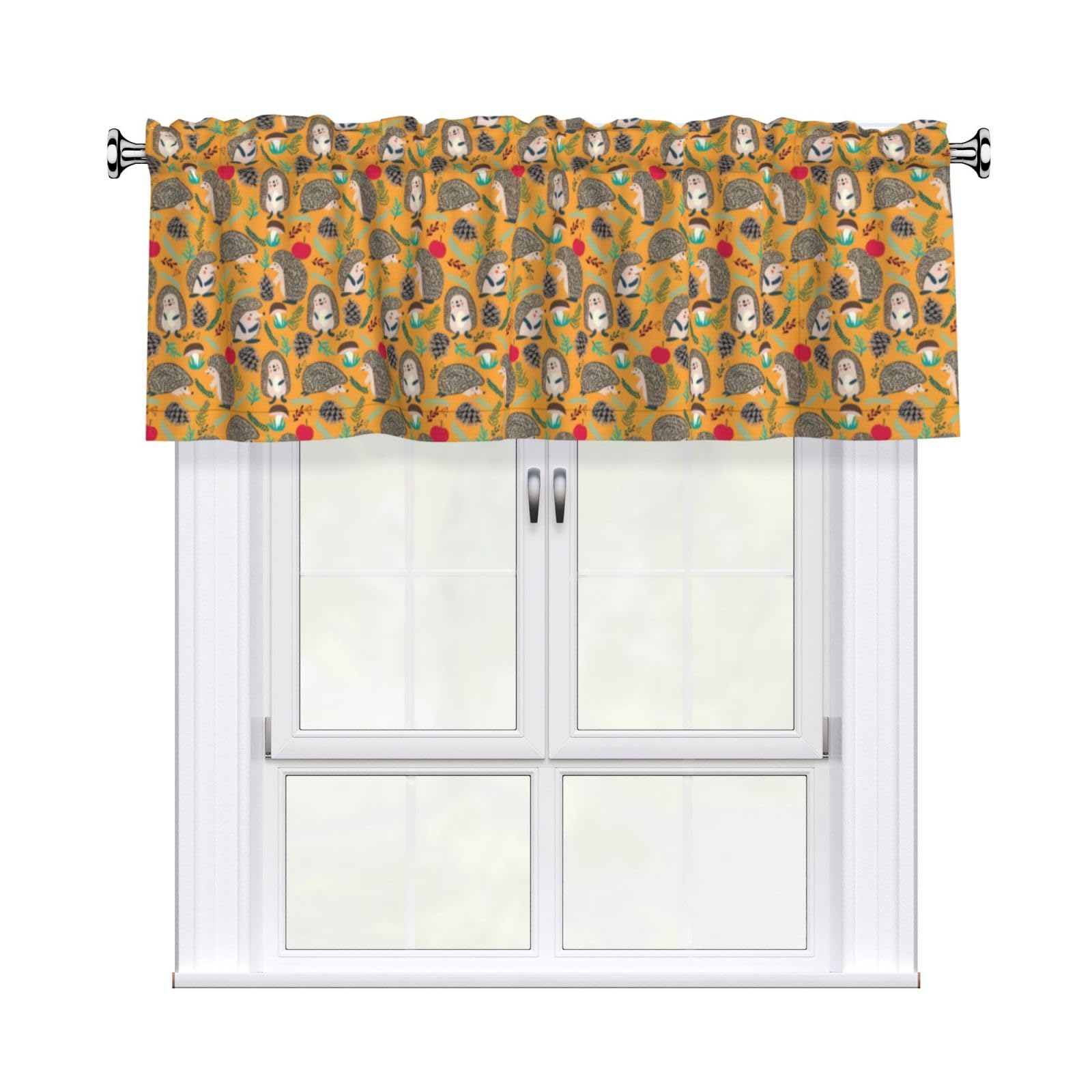 YYHHAOFA Hedgehog Prints Durable Kitchen Window Layer – 54x18 Inch 100% Polyester Valance with Precision Construction
