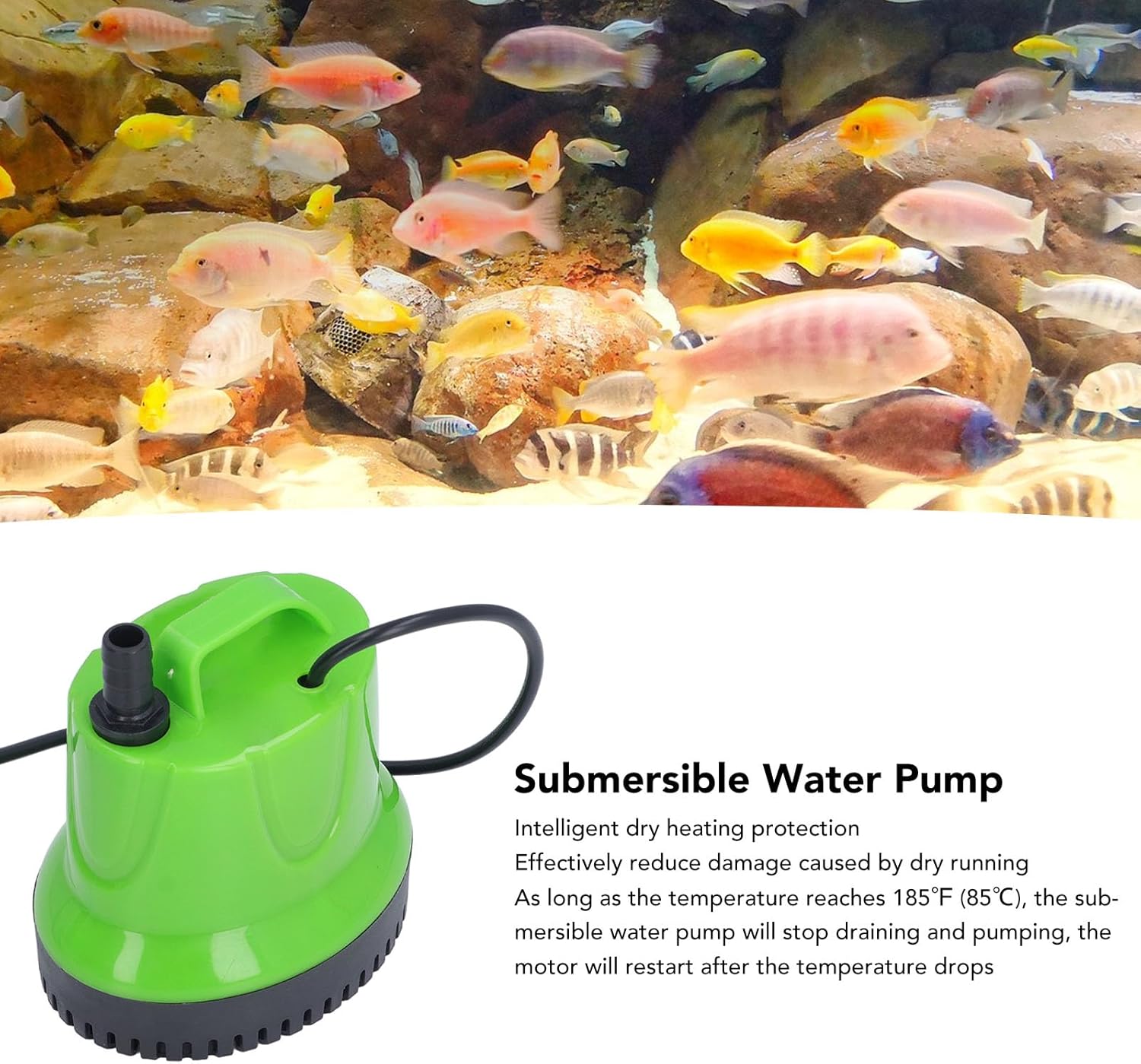 Submersible Powerful Bottom Suction Pond Aquarium, Intelligent Dry Heating Guard, for Fish Tank, Pond, Aquarium,with 5ft Power Cord (US Plug 110V)